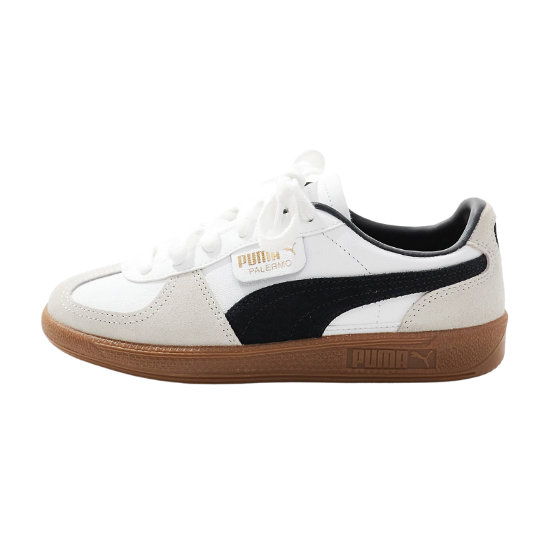 PUMA Palermo Leather Trainers in White & Black